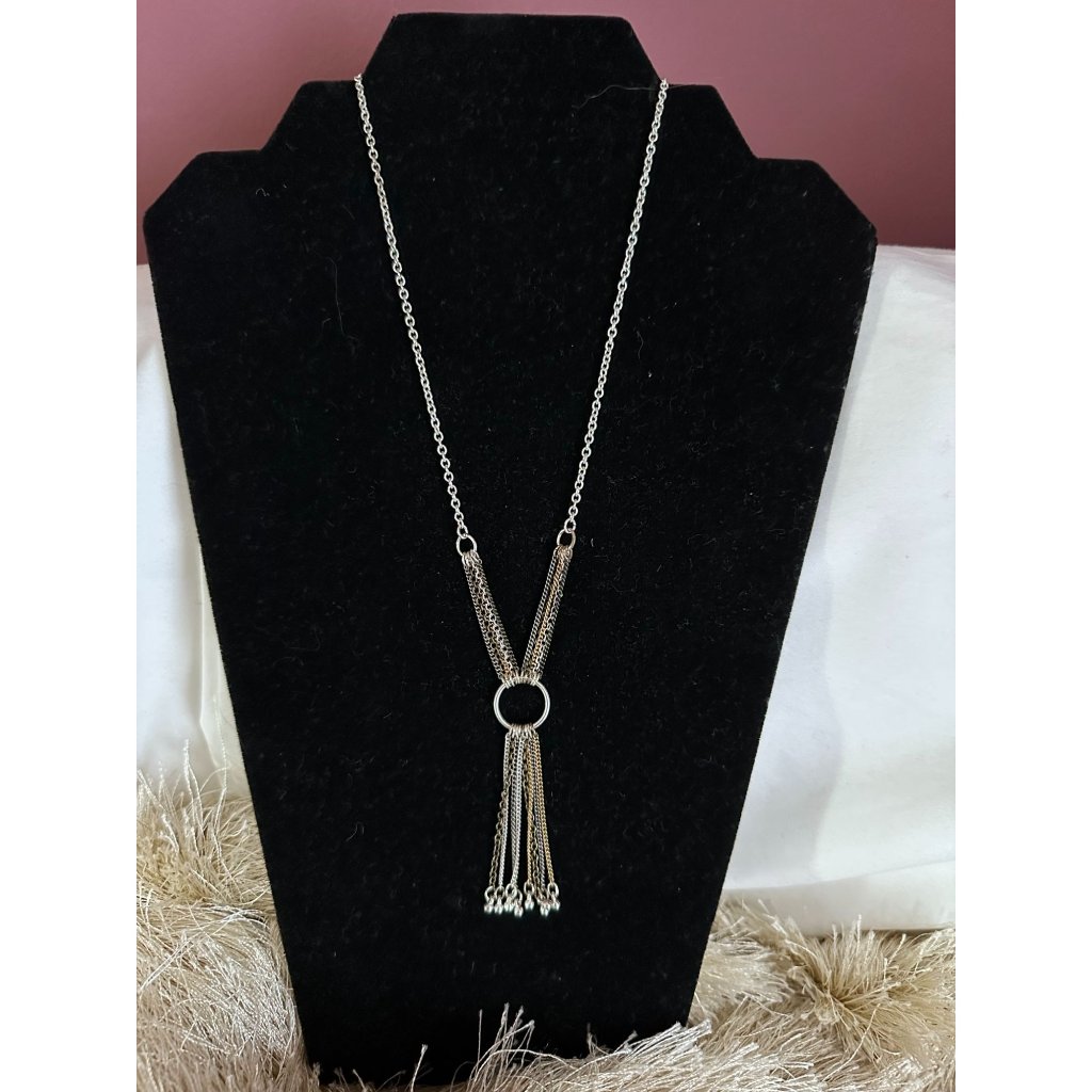 Saq Signed Silvertone Tassel Necklace, Adjustable